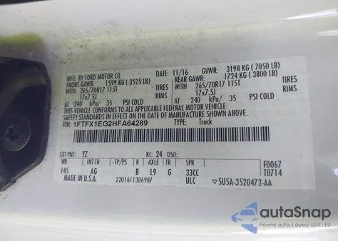 2017 Ford F-150 Xl z USA, uszkodzony, nr VIN 1FTFX1EG2HFA64289